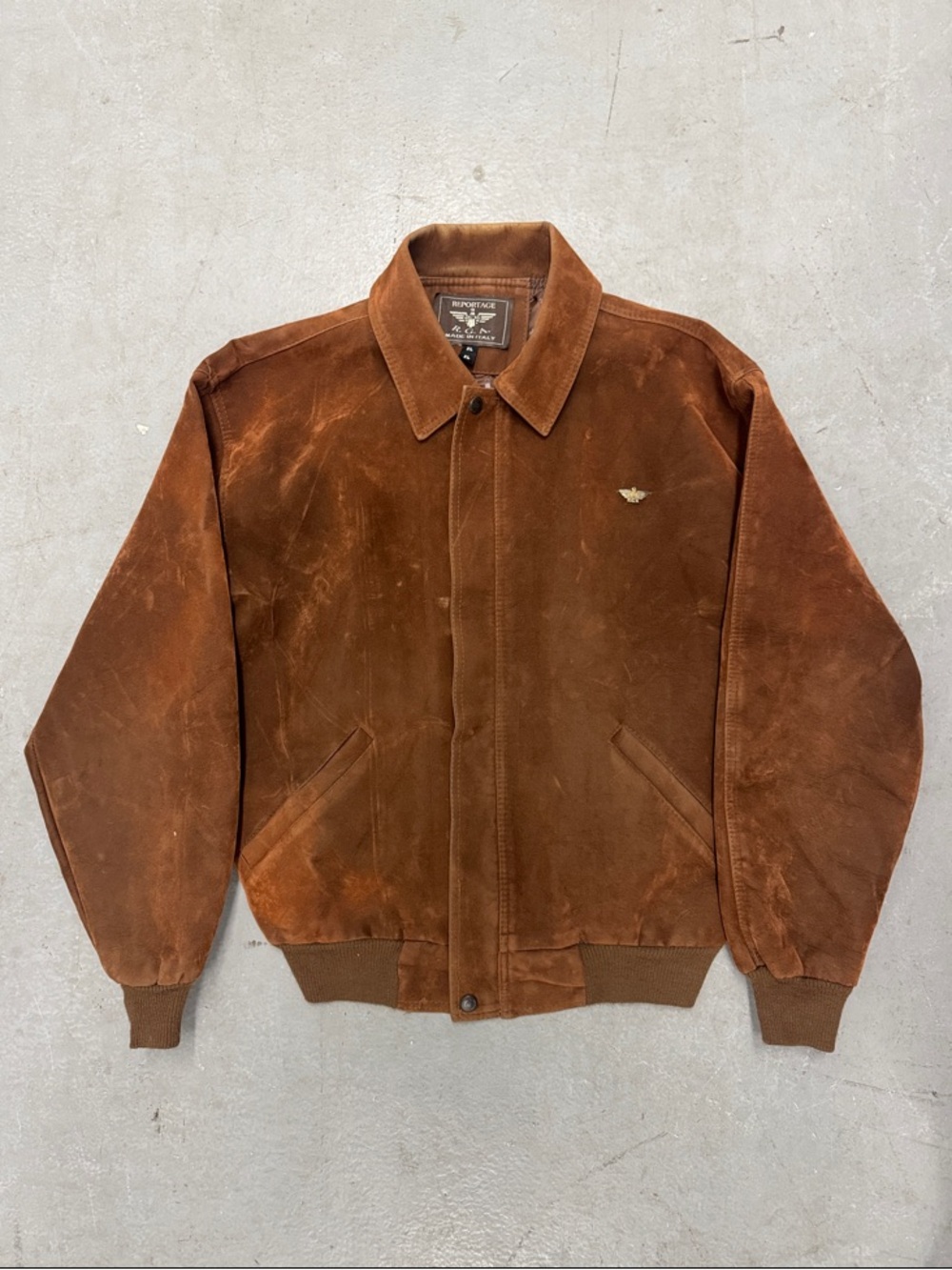 Reportage RGA Italy Suede Leather Bomber Jacket Tan Distressed Mens XL